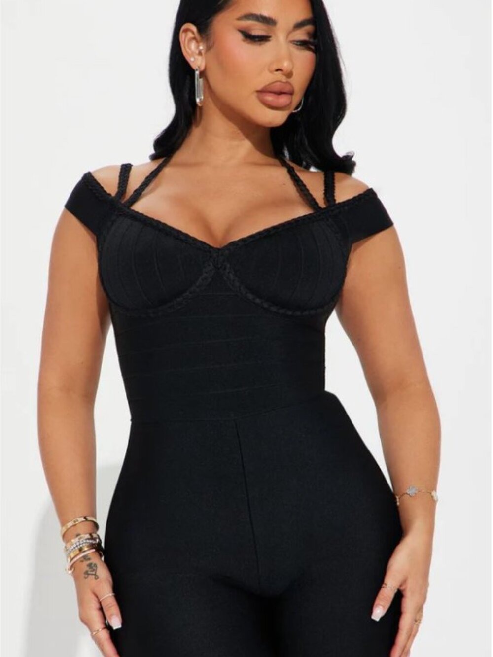 Fashion Nova Black Braided-Strap Bandage Bodycon JUMPSUIT NEW WITH TAG M